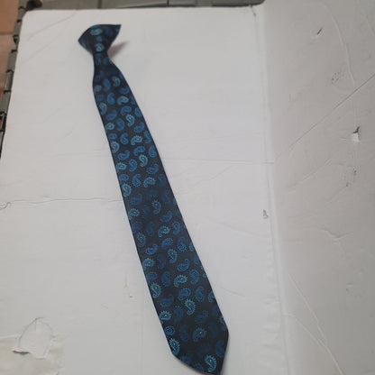 Boys clip on Paisley blue black tie Necktie 16" long