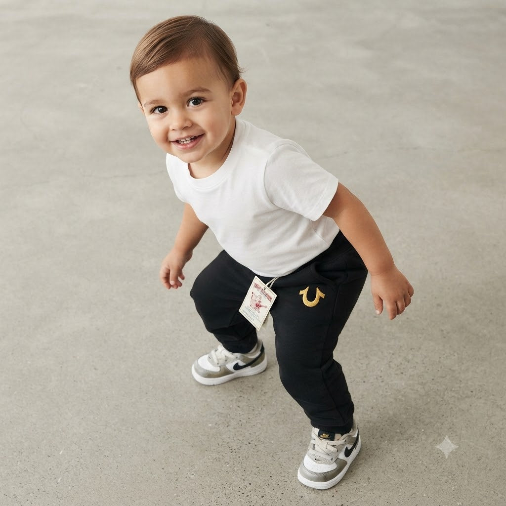 True Religion Baby Boys Black Horseshoe Logo Jogger Pants NWT 24 Months