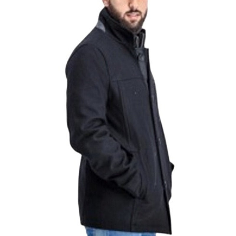 Kenneth Cole Wool Blend Car Coat Black Large Jacket NEW Single Breast pockets