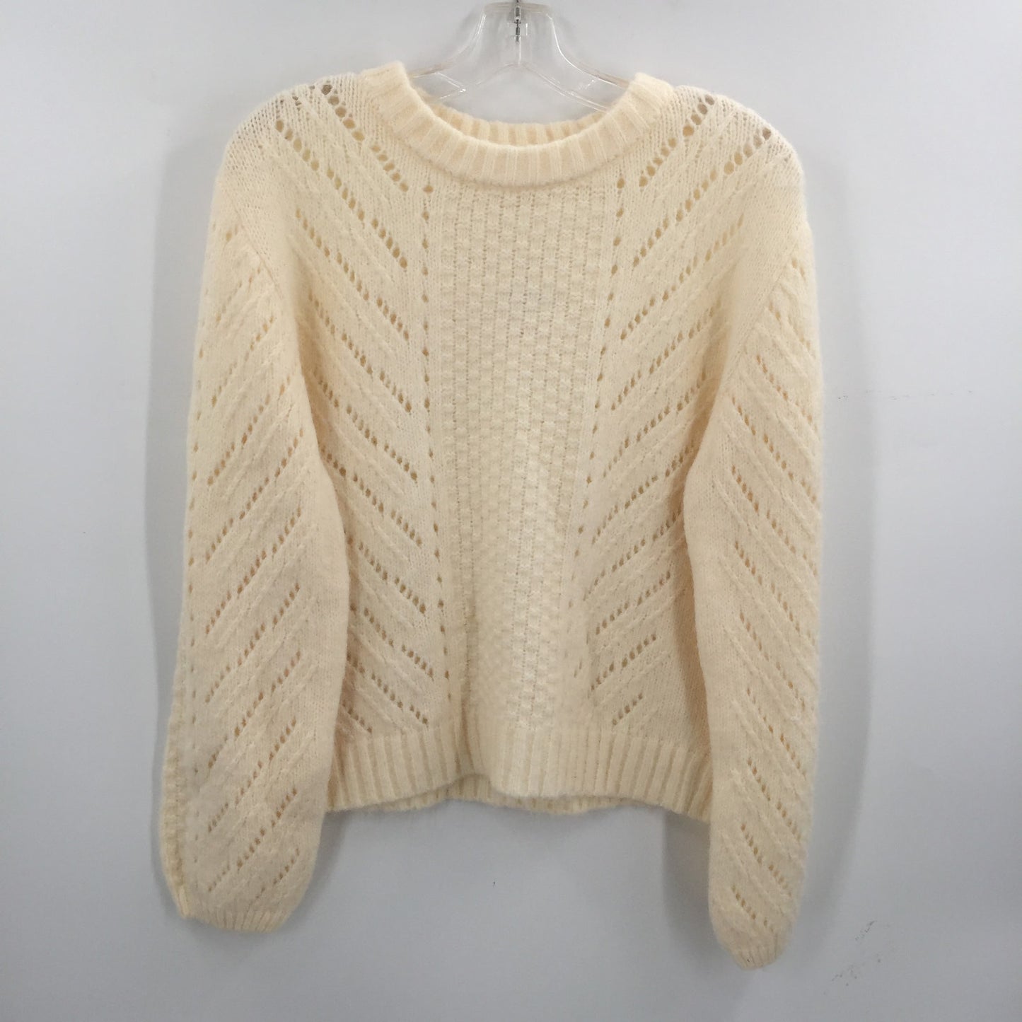Elodie Long Sleeve Pullover Crewneck Sweater Open Knit Ivory Size large NWT