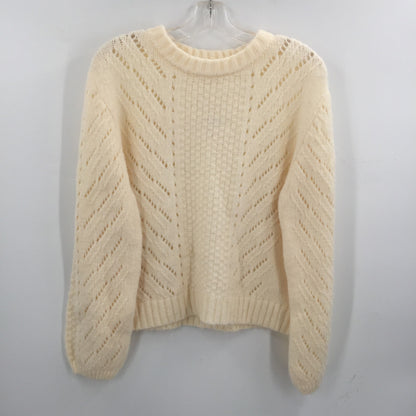 Elodie Long Sleeve Pullover Crewneck Sweater Open Knit Ivory Size large NWT