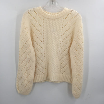 Elodie Long Sleeve Pullover Crewneck Sweater Open Knit Ivory Size large NWT