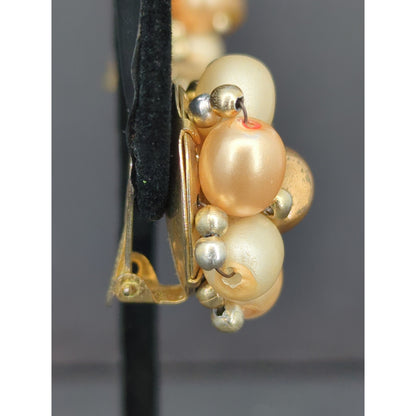 Vintage Faux Pearl Rhinestone Cluster Gold Tone Clip On Earrings Hong Kong