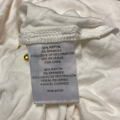 One A Women White/Cream Shirt Top 1X NEW V-neck Gold Stud Trim Short Sleeve Soft