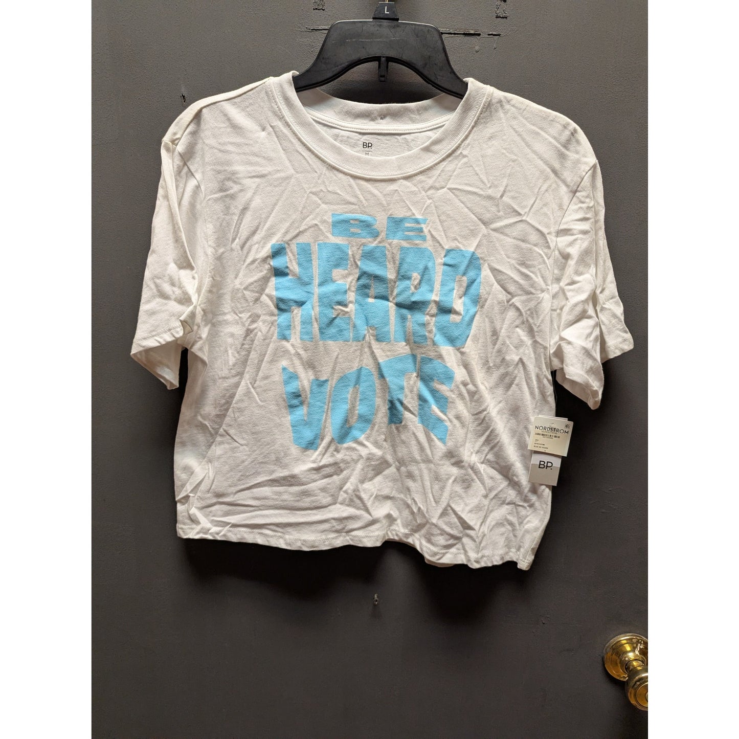 BP. Gray & Blue "Be Heard Vote" Graphic Print Short Sleeve T-Shirt Medium NWT