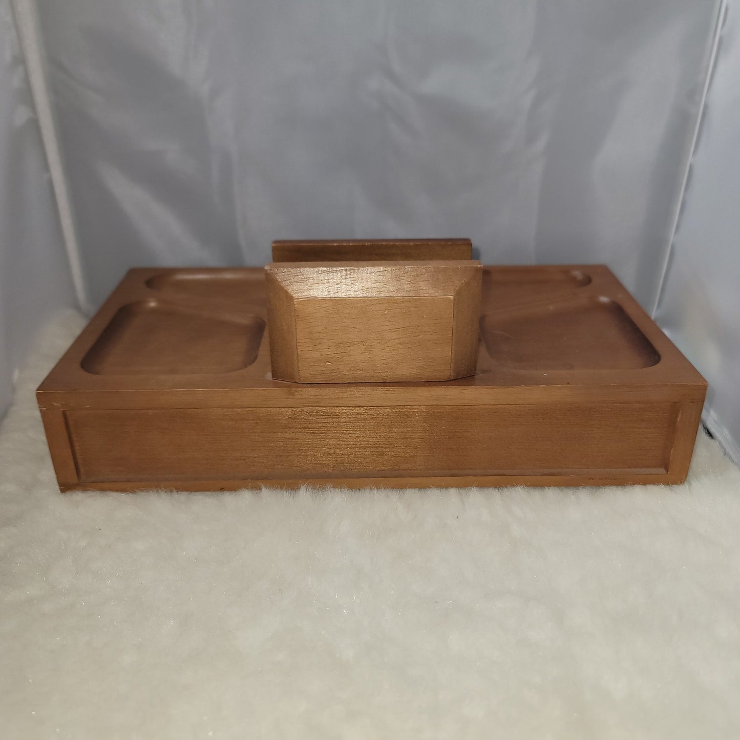 Mid-Century Modern Solid Wood Valet Box Gentleman's Desk Organizer Vanity Jewels