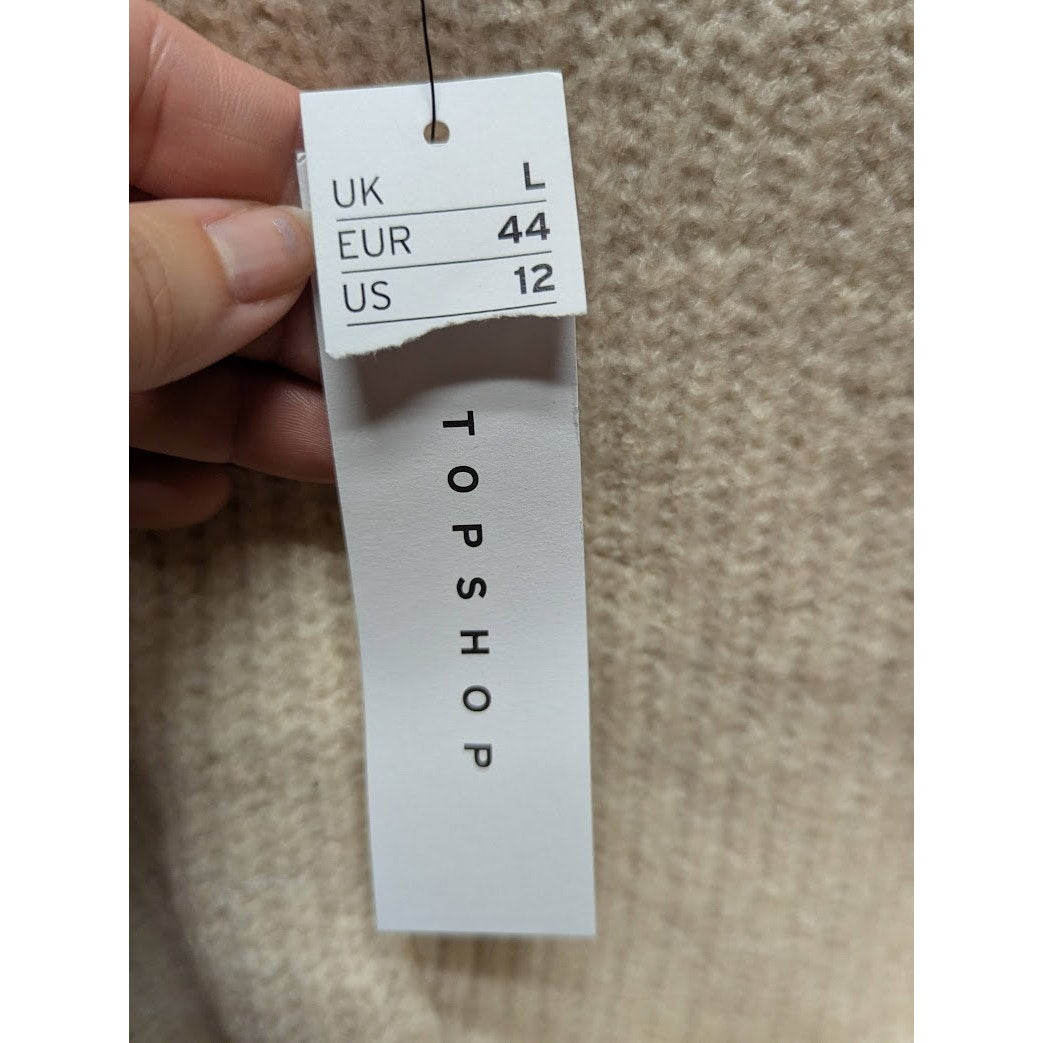 TOPSHOP Women's Nude Cropped Crewneck Long Sleeves Sweater Size 12 &14