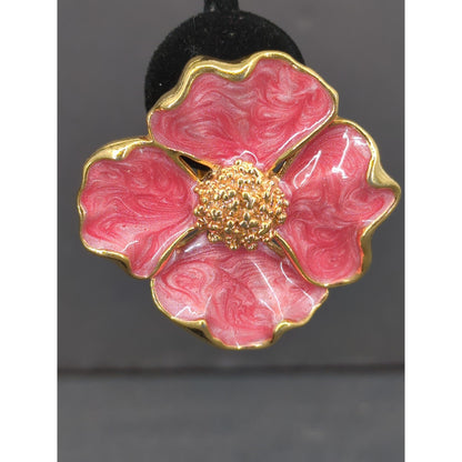 Vintage Pink Enamel Dogwood Flower Pierced Stud Earrings Retro Floral Jewelry