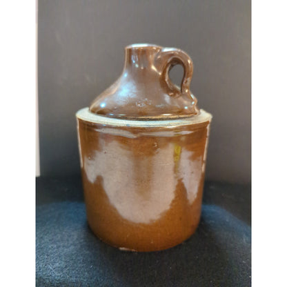 Vintage Stoneware Moonshine Whiskey Jug Brown Glaze Antique Country Cabin Crock