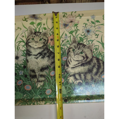 vintage 1970s Mikasa fiberglass serving tray floral design two gray tabby cats