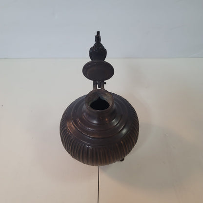 Vintage Ornate Kohl Pot Brass Bronze Tri-Footed INKWELL Hinged Bird Peacock Lid