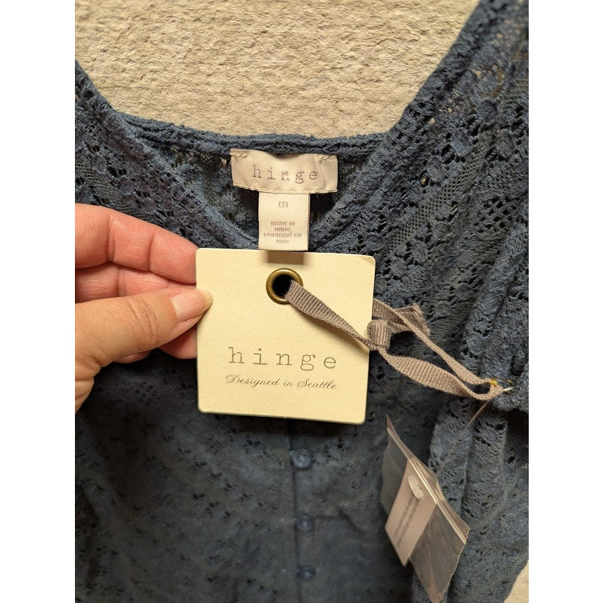 Hinge Size Medium Blue Tank top crochet style lace button sleeveless