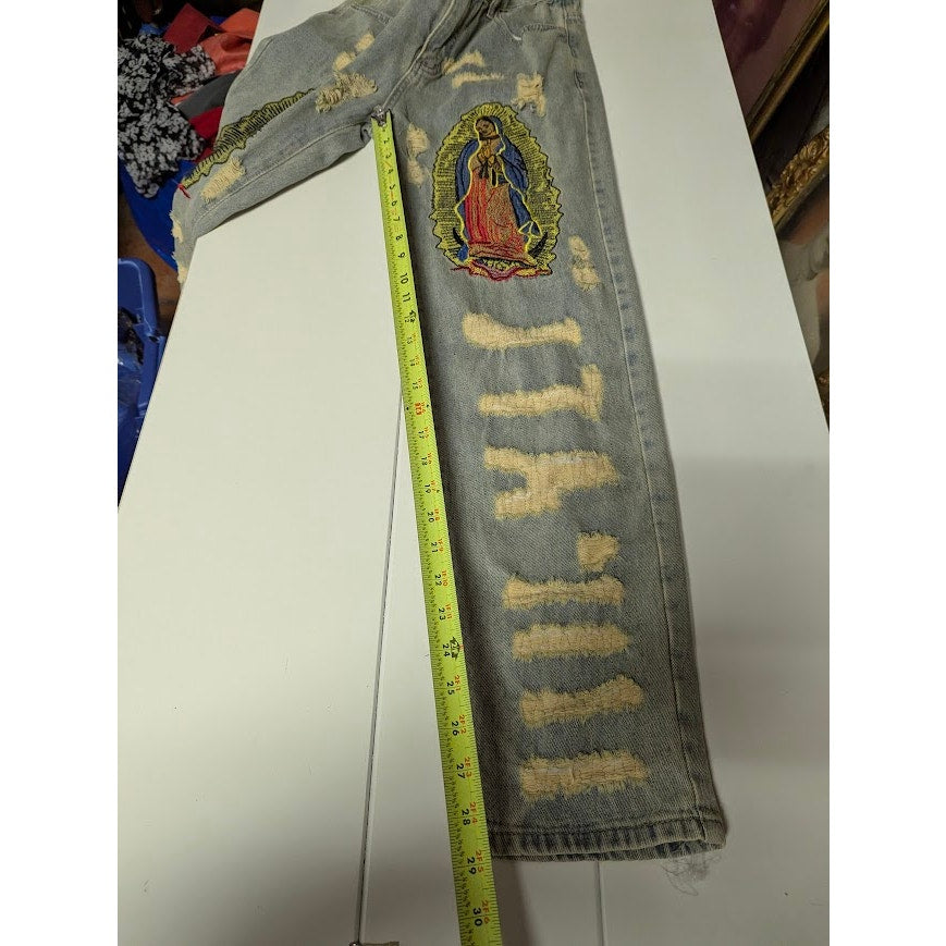 Supermade Retro Jeans Distressed Streetwear 29" x 29" y2K Lady Guadalupe