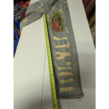 Supermade Retro Jeans Distressed Streetwear 29" x 29" y2K Lady Guadalupe