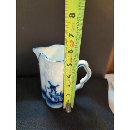 Vintage Blue & White Windmill Small Ceramic Creamer Pitcher Transferware