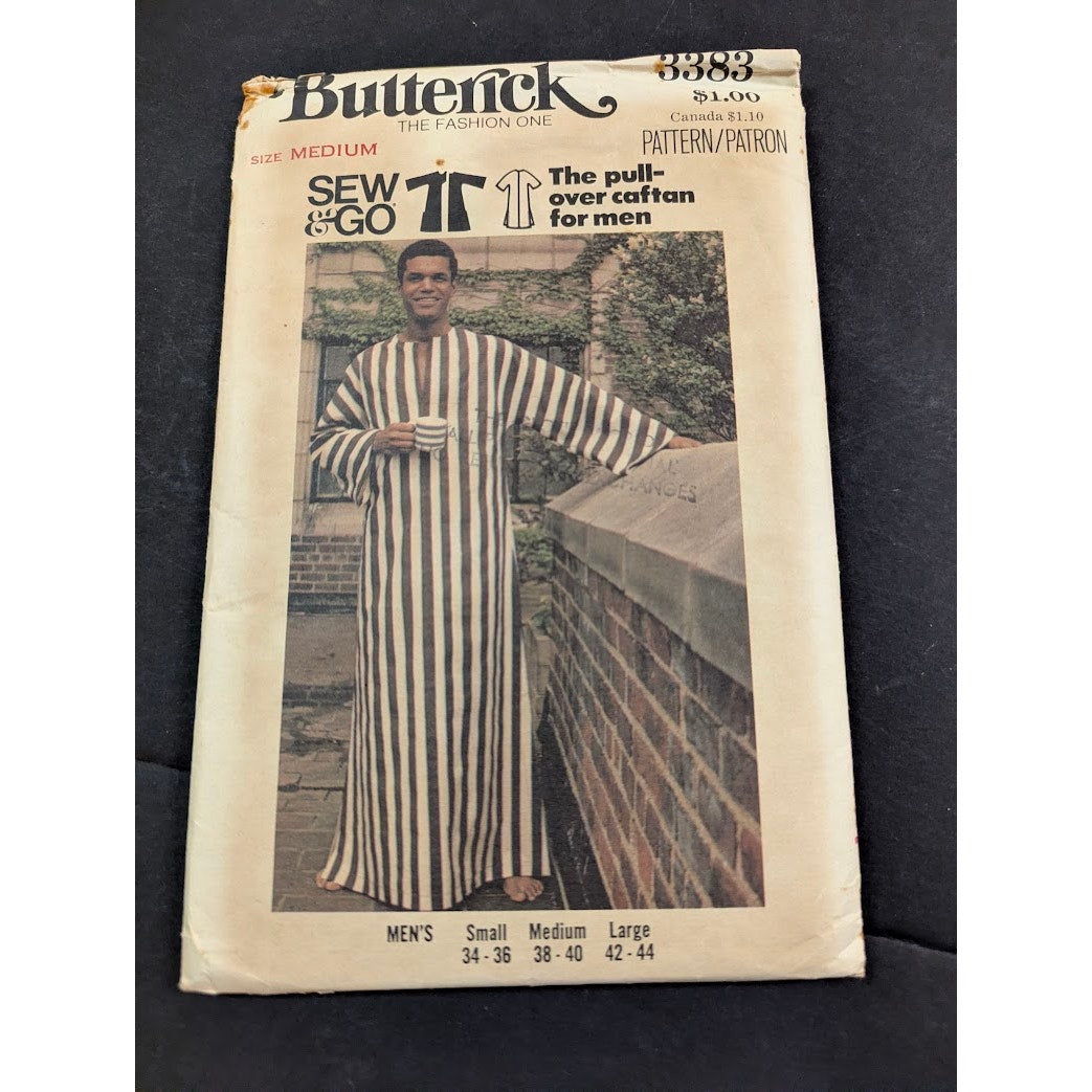 Vintage Pattern Sewing Crafts Hobby Butterick 3383 Medium Caftan