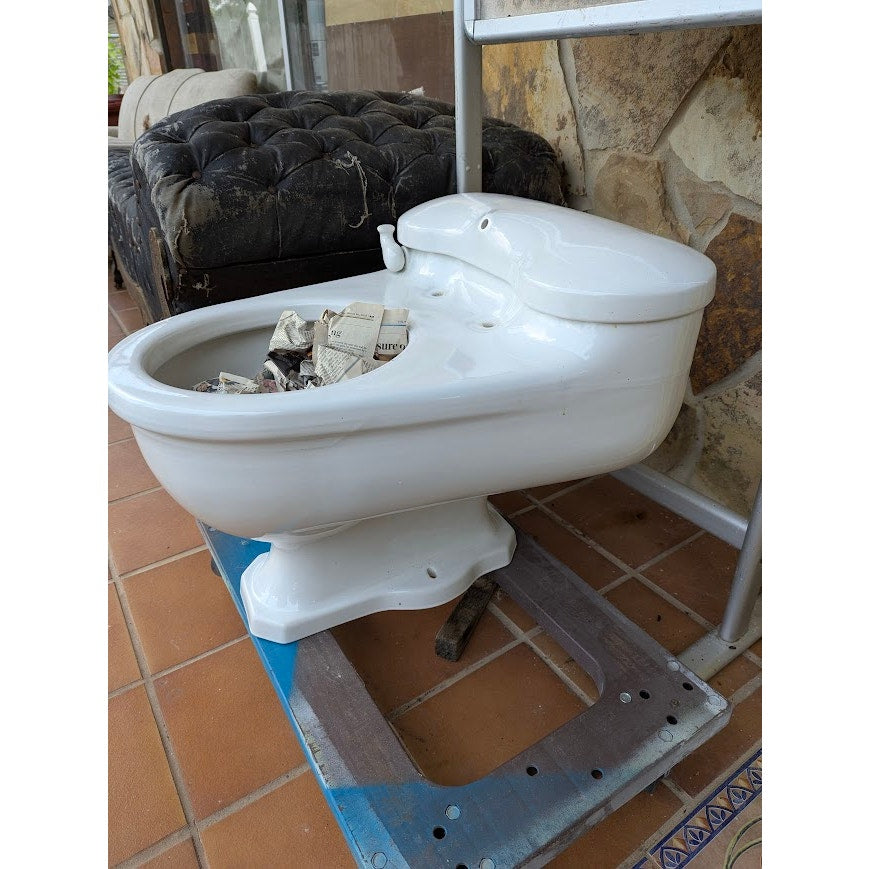 Antique Ceramic Deco Case Kidney 1 Piece Toilet White Porcelain Low Boy 53-25E