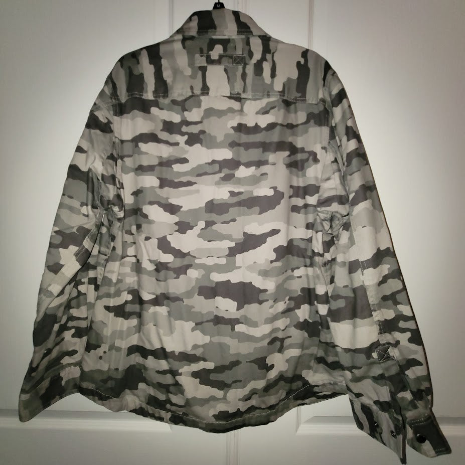 Duluth Trading Co. Men's Lined Shirt Jacket Large Grey Camo Workwear Shacket