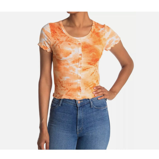 Abound Tie Dye Button Front Top In Rust Amber Size XS NEW SHORT sleeve casual