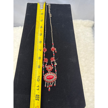 Vintage Red Cabochon Festoon Necklace Victorian Revival Gold Tone