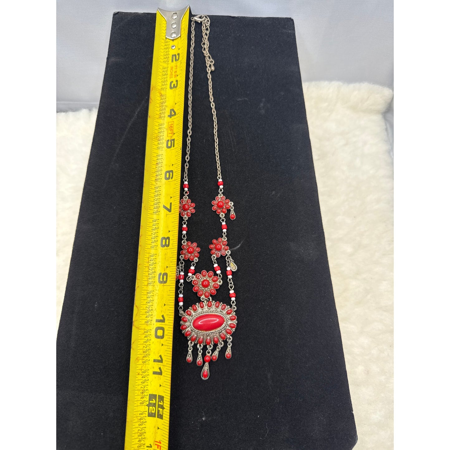Vintage Red Cabochon Festoon Necklace Victorian Revival Gold Tone