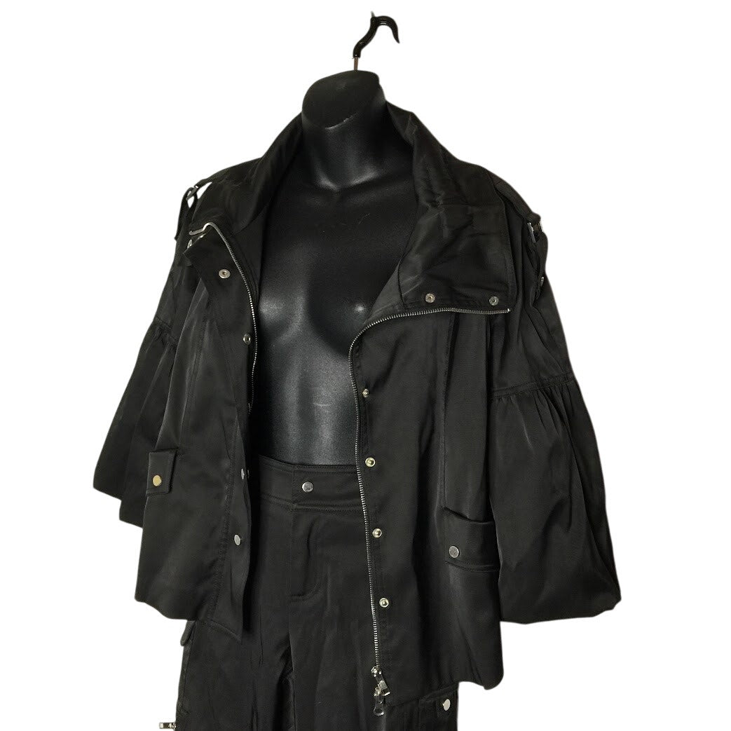 Cache 2pc Set Full Zip Cropped Jacket Flare Sleeves Black Medium Pants Multi zip