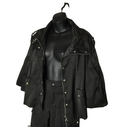 Cache 2pc Set Full Zip Cropped Jacket Flare Sleeves Black Medium Pants Multi zip