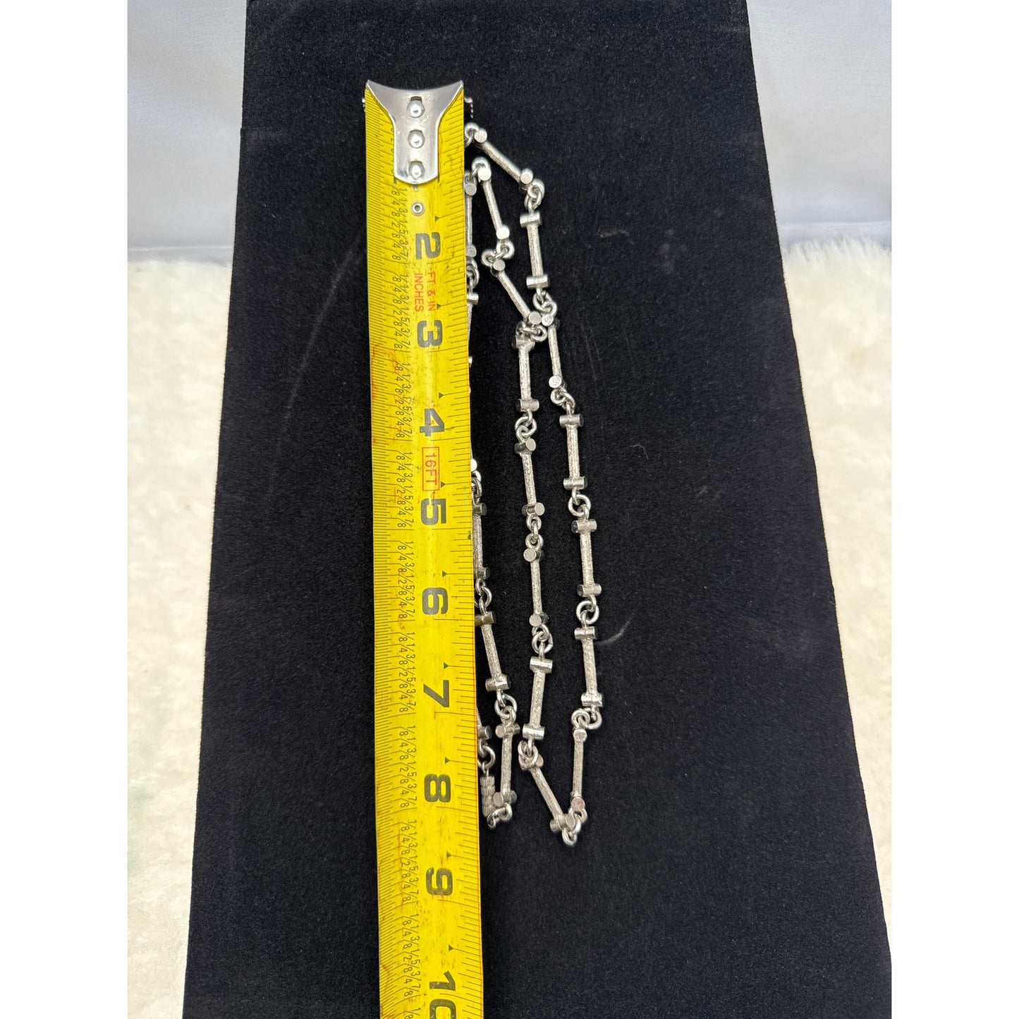 Vintage textured Brutalist Silver Tone Industrial Link Long Necklace Modern