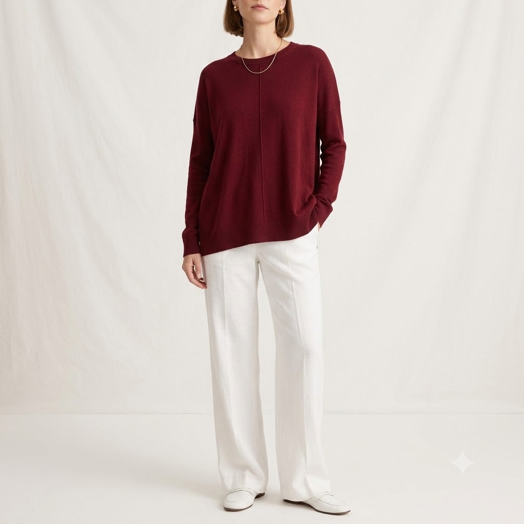 Catherine Malandrino Cashmere CrewNeck Sweater XS Burgundy Long Sleeve NEW