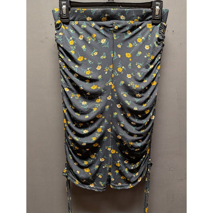 Wild Honey wiggle Black Floral Skirt Side drawstring size LARGE