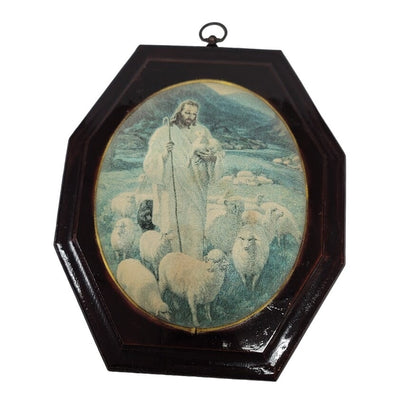 VINTAGE Plum Pritty Wall Plaque Jesus the Shepard lambs Bubble art hanging