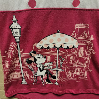 Disney Parks Sz Medium Pink White Polka Dots Minnie Under Umbrella Short Sleeve