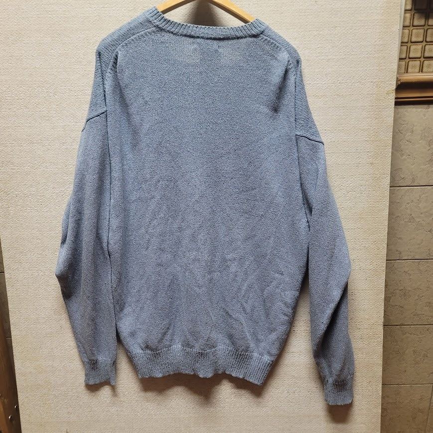 Robert Talbott Size Large Blue Sweater Silk Cotton Blend Mens VNeck Long Sleeve