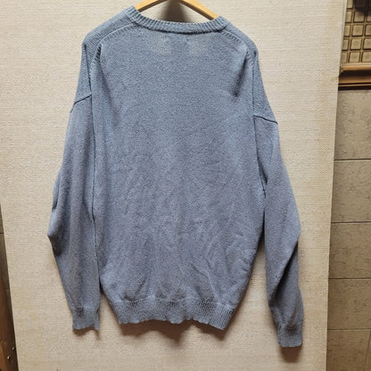 Robert Talbott Size Large Blue Sweater Silk Cotton Blend Mens VNeck Long Sleeve