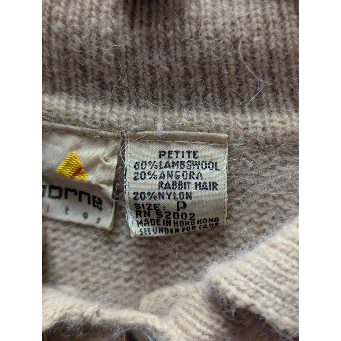 Liz Claiborne Petite Angora Wool Blend Knit Polo Sweater Camel Tan Vintage Y2K