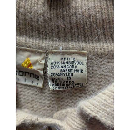 Liz Claiborne Petite Angora Wool Blend Knit Polo Sweater Camel Tan Vintage Y2K