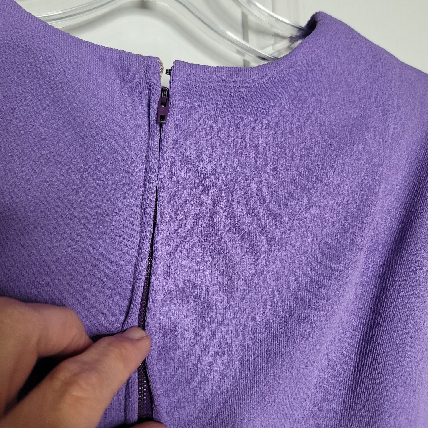 Vintage 1970's Poly Purple two tone Dress Short Sleeve Swing Casual large/medium