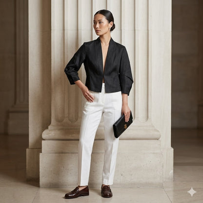 Nurture Silk Linen Open Front Cardigan Blazer XS Lagenlook Black Quiet Luxury