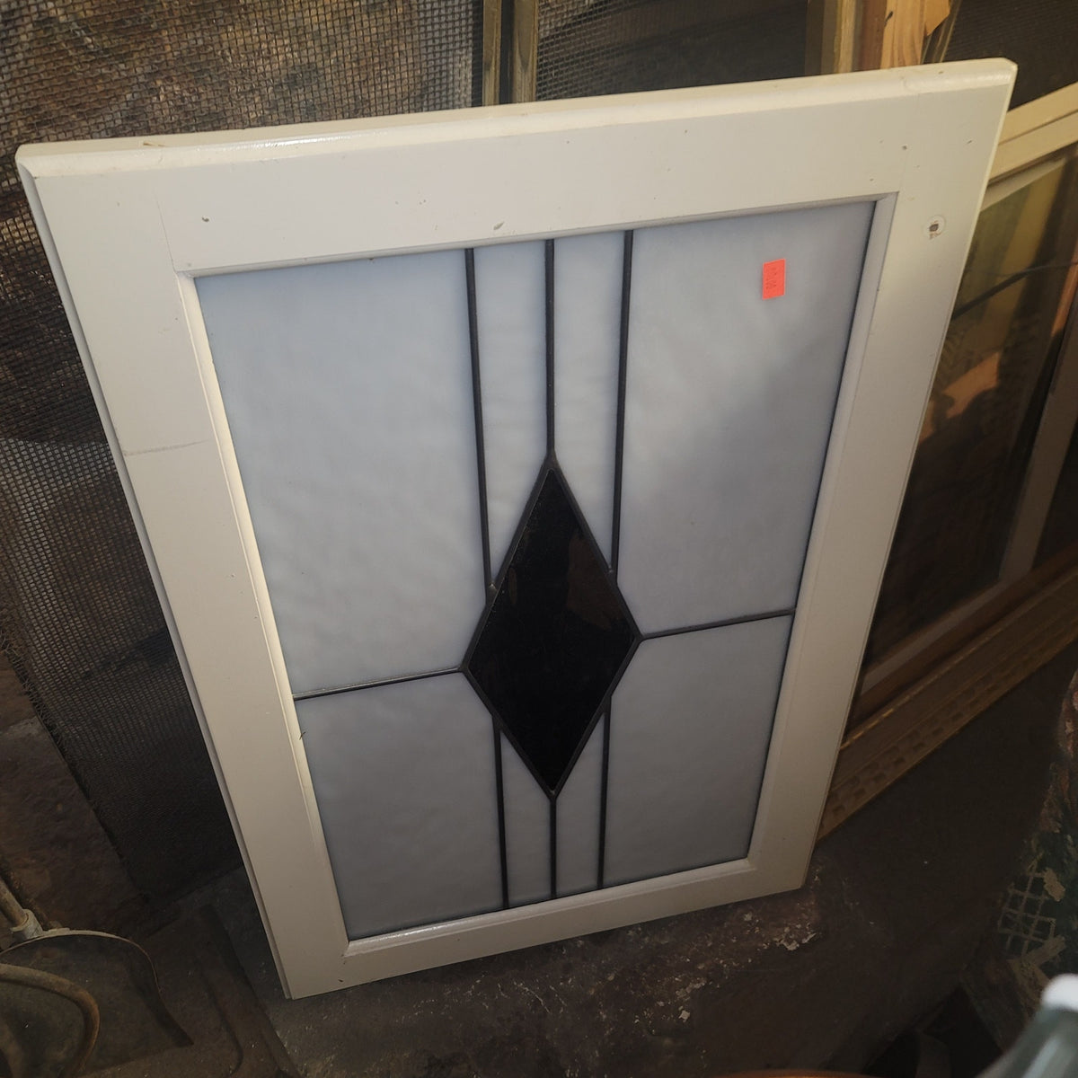 SECONDHAND SANDIES Stained glass Geometric Art Deco black white Diamond Framed