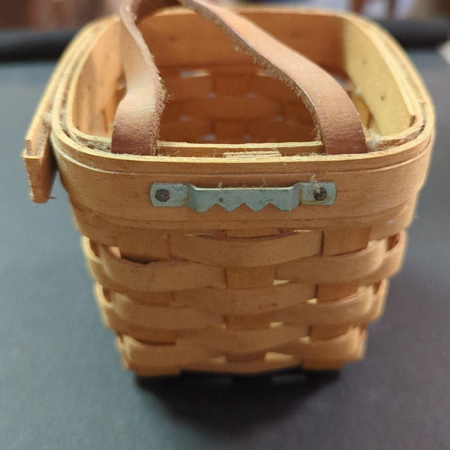 Vintage Longaberger Small Picnic Basket with Leather Handle Signed Dated 1996