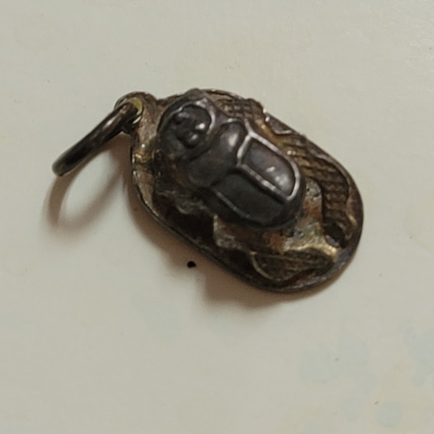 Vintage Scarab silver pendant beetle good luck charm UNMARKED