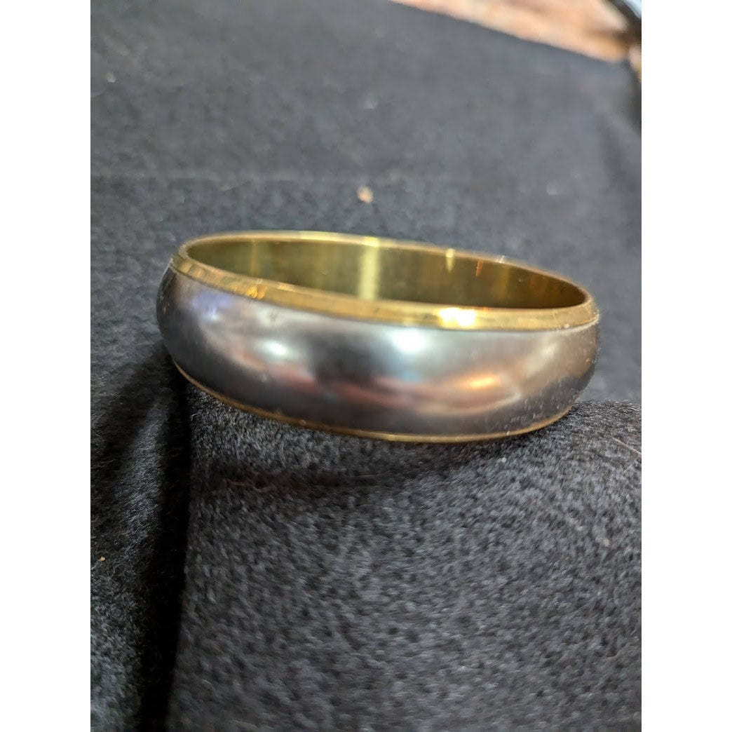 Set of 3 Brass Vintage Bracelets hammered two tone metal etched mixed styles