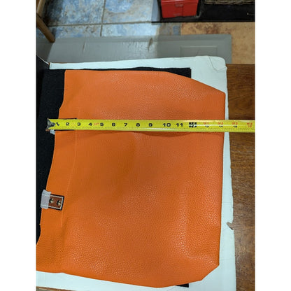 Vegan Faux Pebbled Leather Orange Removable bag Tote NEW Purse Front zip pocket