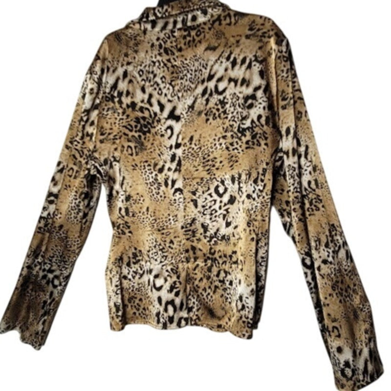 Karen Kane Casual Luxury Leopard Print Wrap Blouse XL Long Sleeve VNeck