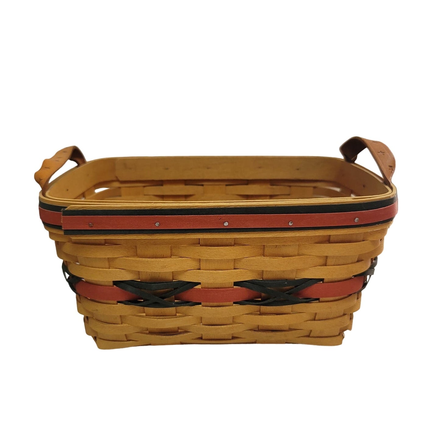 Longaberger basket brown red blue stars handles oblong double handle 11"