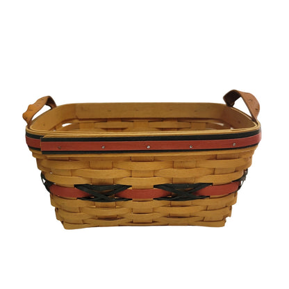 Longaberger basket brown red blue stars handles oblong double handle 11"