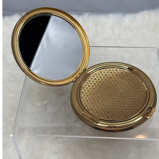 Vintage Vogue Vanities England Compact Black & Gold Lattice Spiral Base Powder