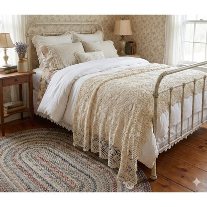 Handmade CROCHET Coverlet Blanket Cream Snowflake Wheel Full / Queen