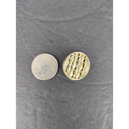Vintage Gold Tone Textured Round Disc Clip On Earrings Retro Grid Modern 1980s