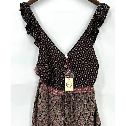 NWT RAGA Sleeveless Button Front Ruffle Strap Boho Dress Multicolor Sz Small